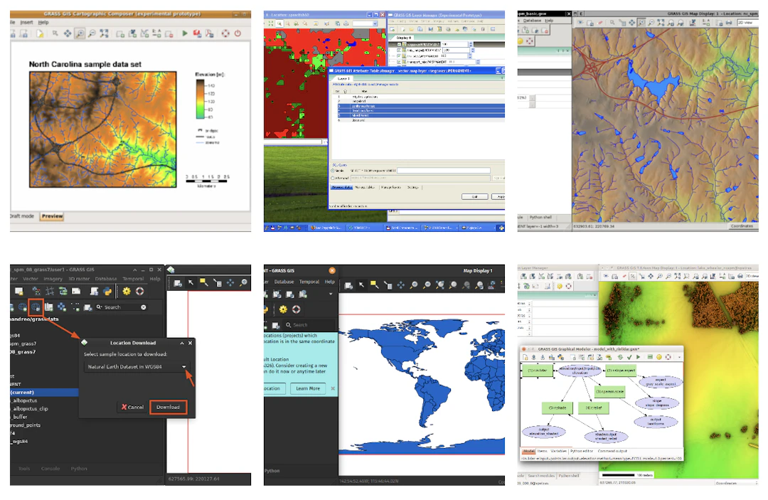 GRASS GISのユーザーインターフェイス（出典：https://grass.osgeo.org/learn/gallery/）