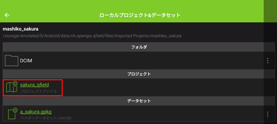 ローカルファイルとして用意したプロジェクトを選択