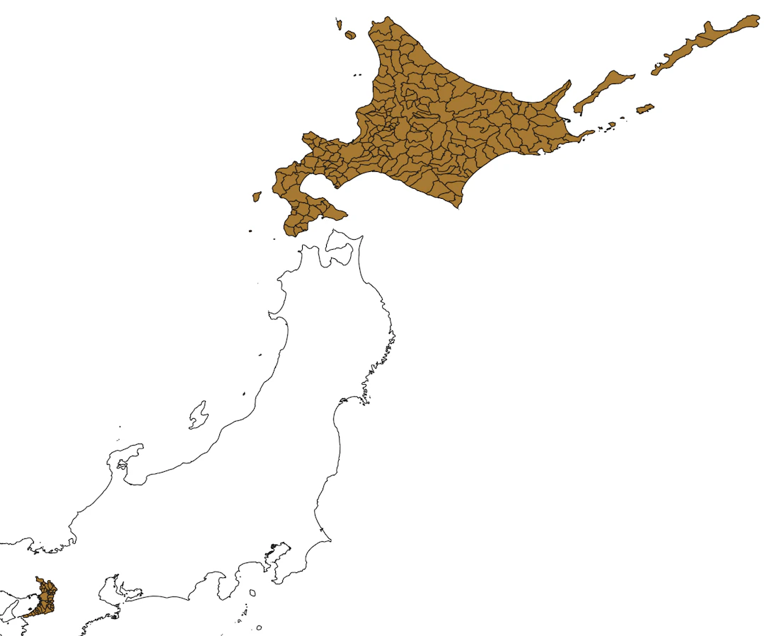Hokkai DoとOsaka Fuのみが表示される。（地球地図日本（国土地理院）を加工して作成）