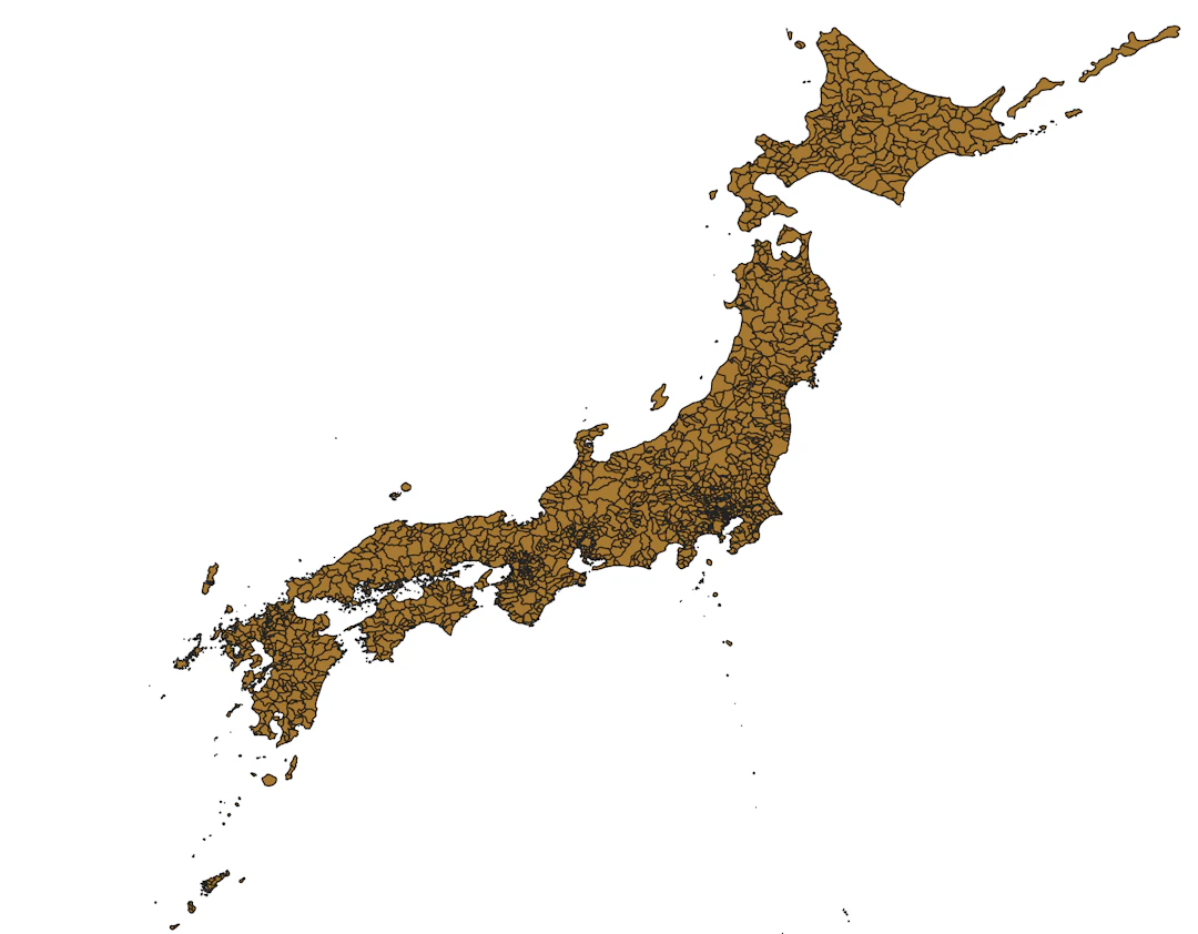 フィルターをかける前の状態では全ての都道府県が表示されている（地球地図日本（国土地理院））