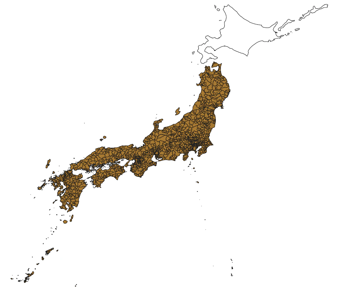 Hokkai Do以外が表示される。（地球地図日本（国土地理院）を加工して作成）