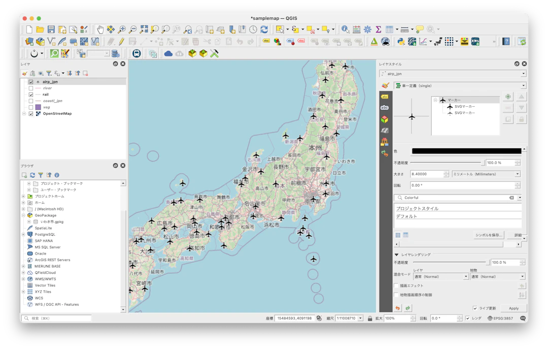 入門編イメージ（OpenStreetMapを背景に、地球地図日本（国土地理院）を加工して作成（©︎OpenStreetMap contributors））