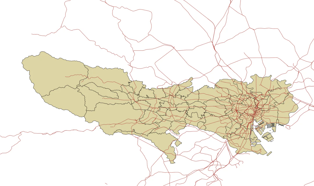 クリップで使用する鉄道線と行政区域データ
