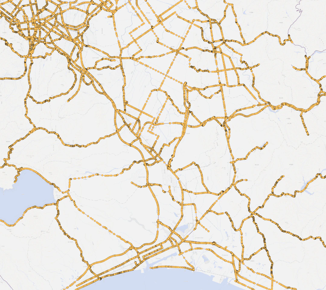 新千歳空港を中心に1時間で到達できる範囲が出力された