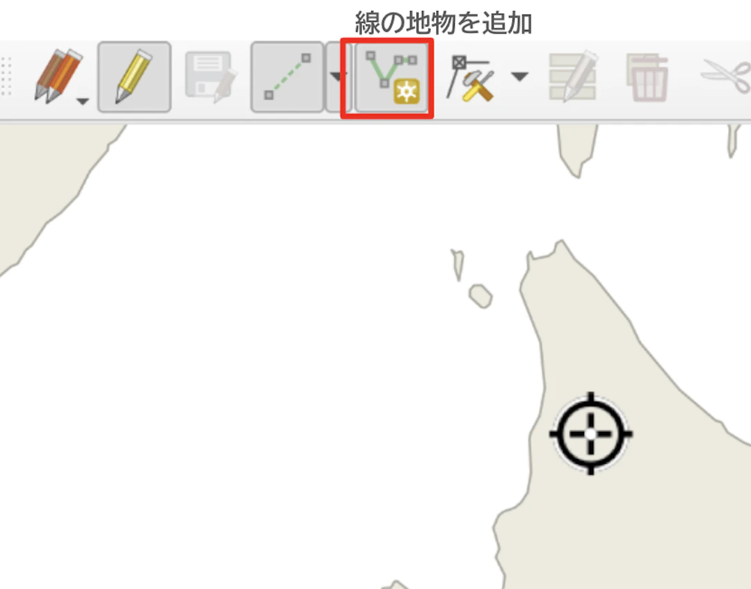 カーソルが十字アイコンになり、地物を追加できるようになる