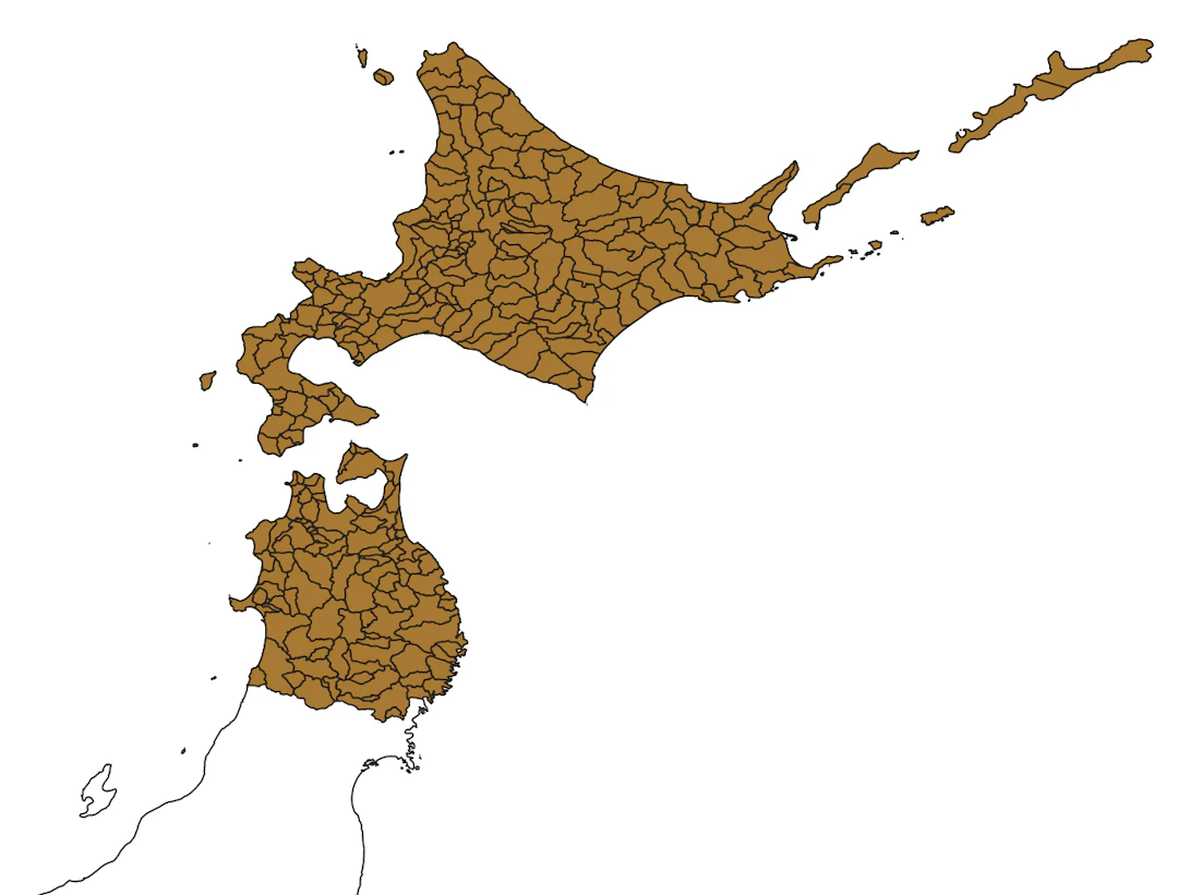 Hokkai Do、Aomori Ken、Akita Ken、Iwate Kenのみが表示される。（地球地図日本（国土地理院）を加工して作成）