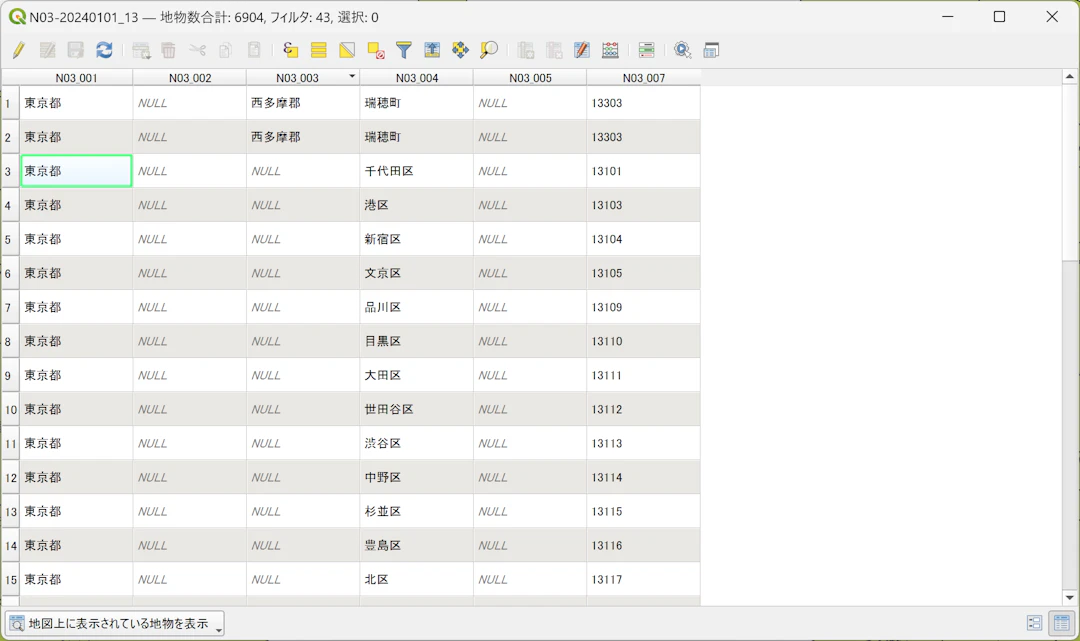 「N03_004」列に市区町村名が格納されている（「国土数値情報（行政区域データ）」（国土交通省）を加工して作成）