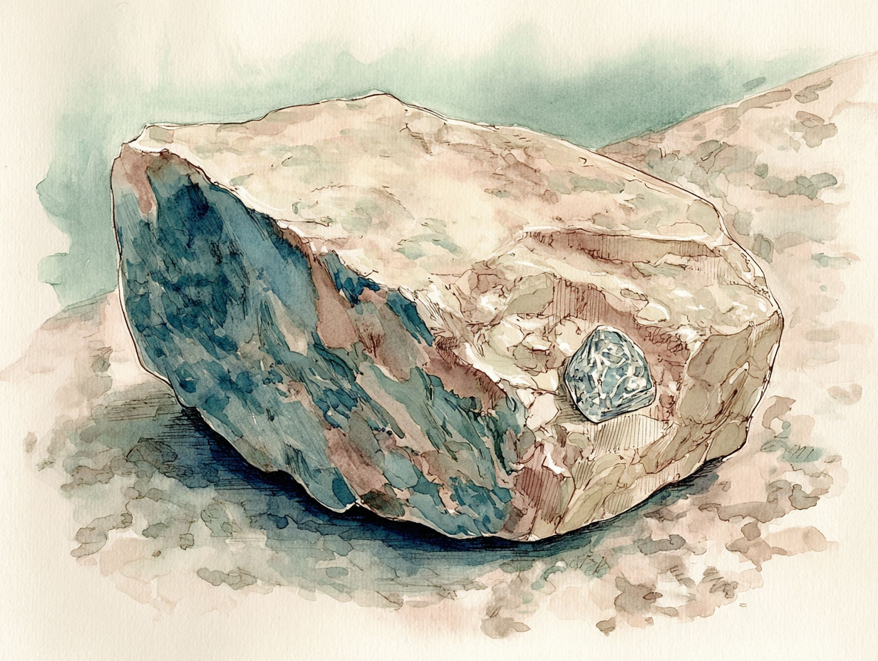 キンバーライトの岩石にダイヤモンドの原石が含まれている