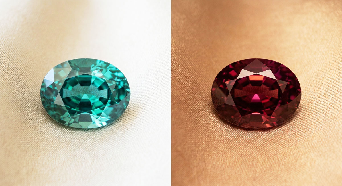 アレキサンドライトの演色性を示した画像