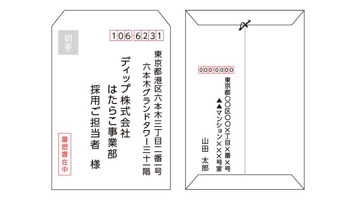 履歴書を郵送する封筒の見本