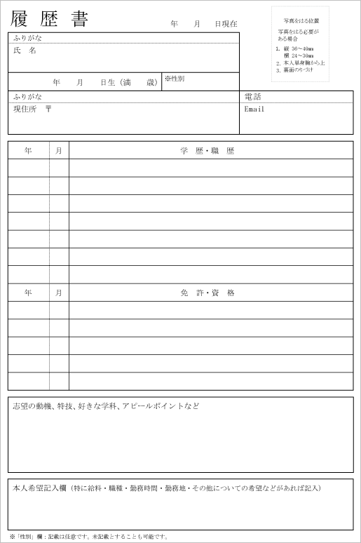 履歴書の種類