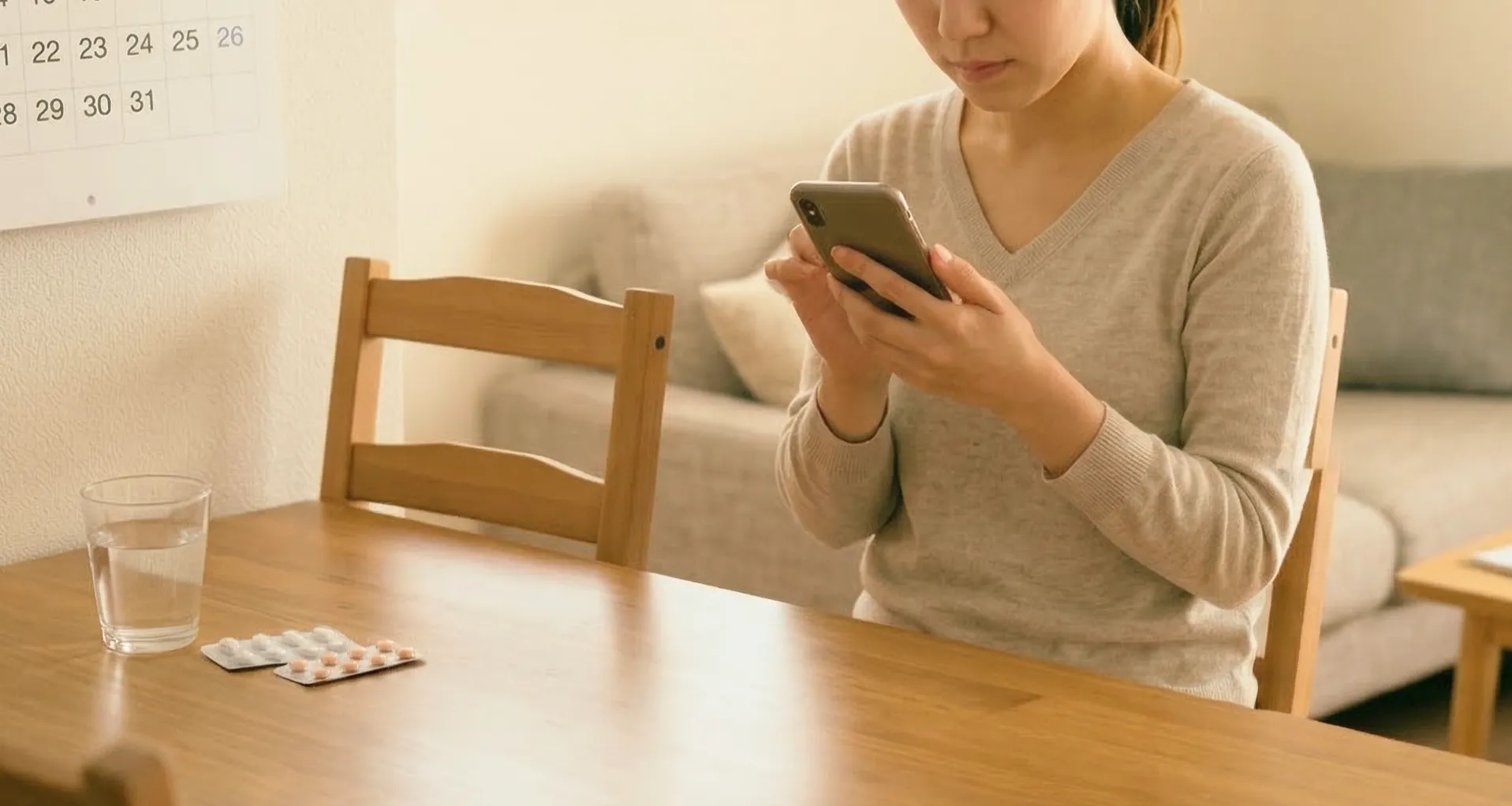 女性がリビングで調査をしている様子