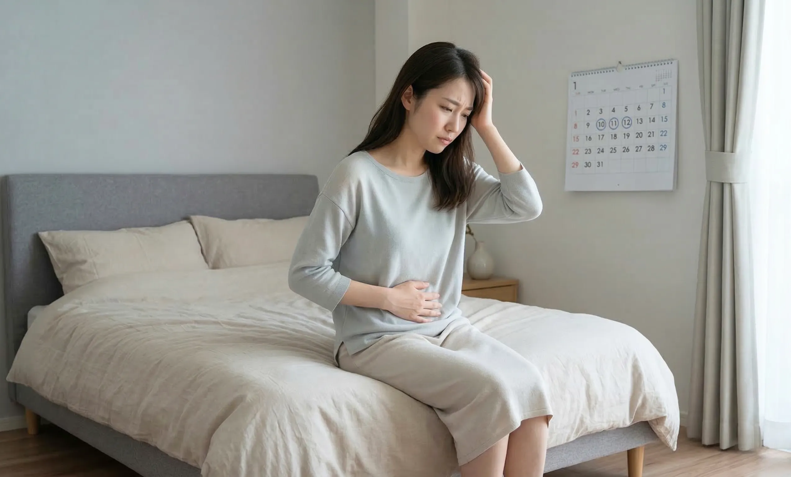 生理痛で体の調子が悪い女性