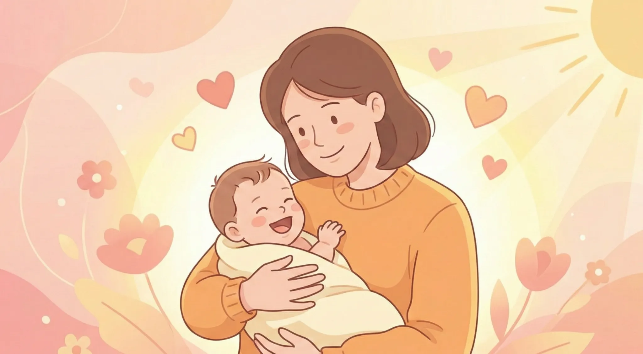 赤ちゃんを抱っこして微笑む母親