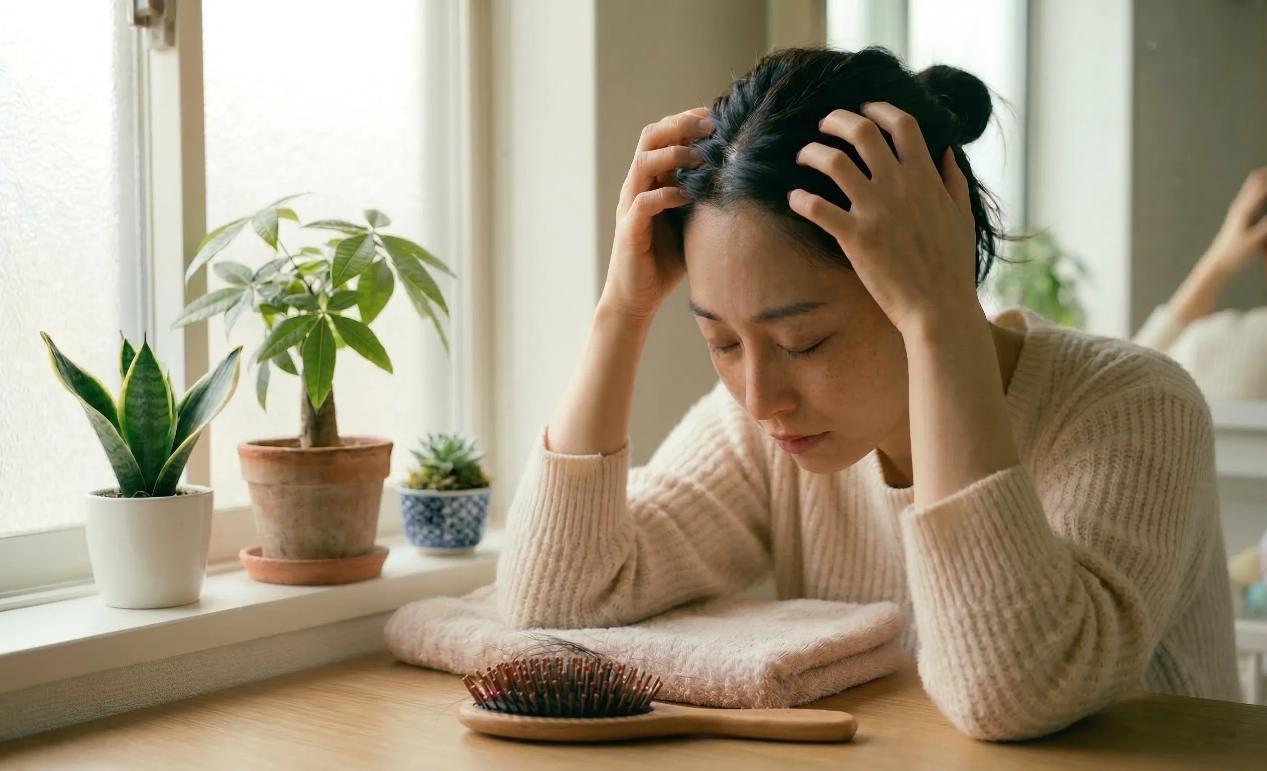 抜け毛に悩んでいる女性
