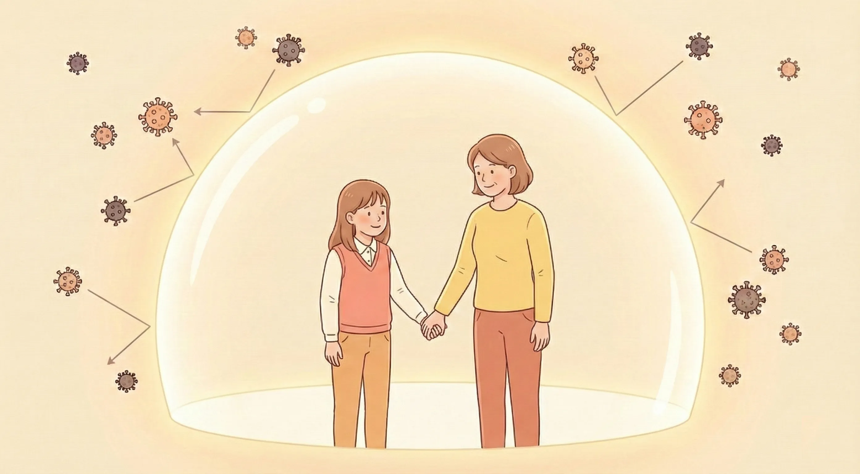 バリアに守られる親子