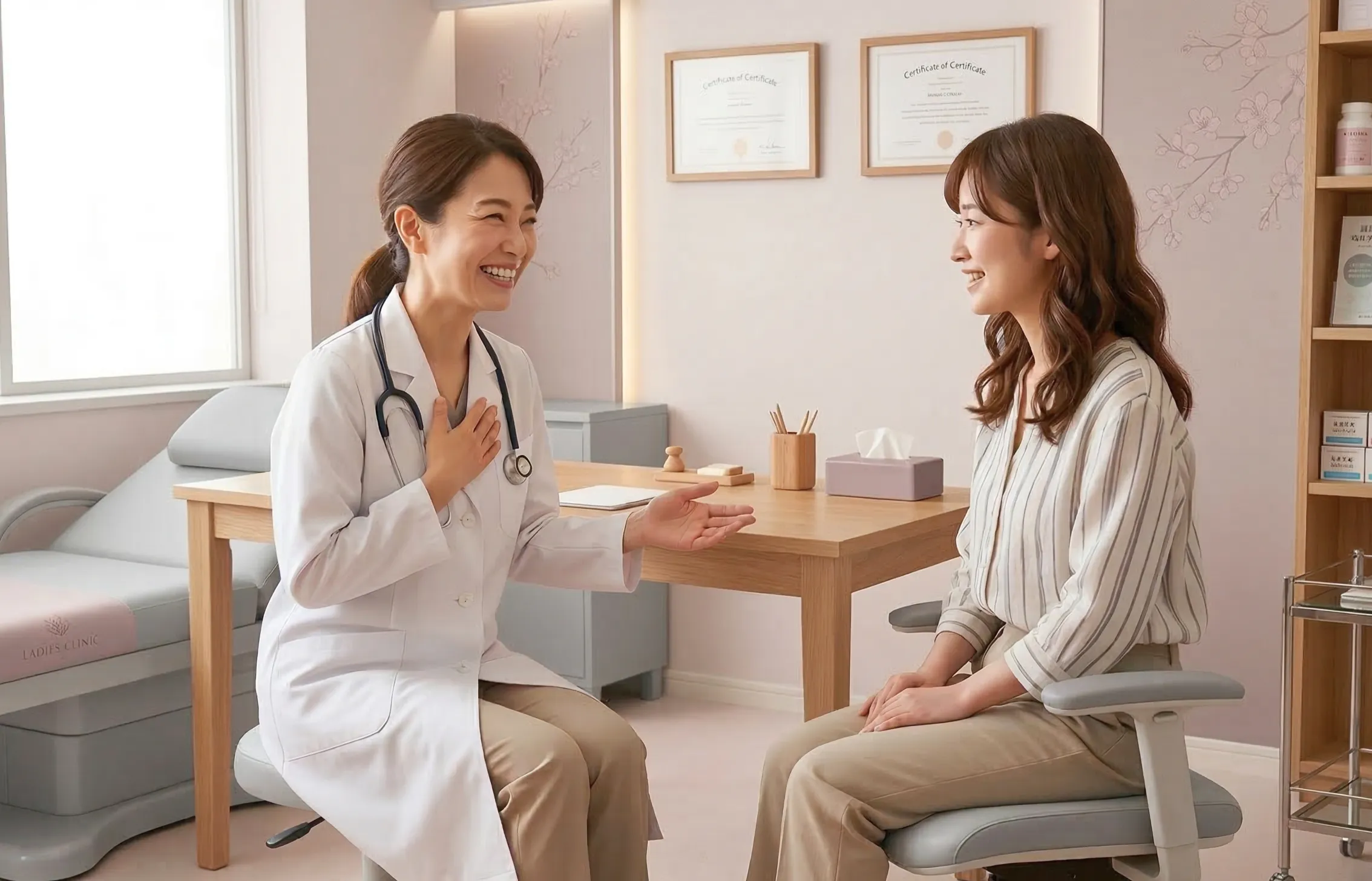 女性と女医が談笑している様子