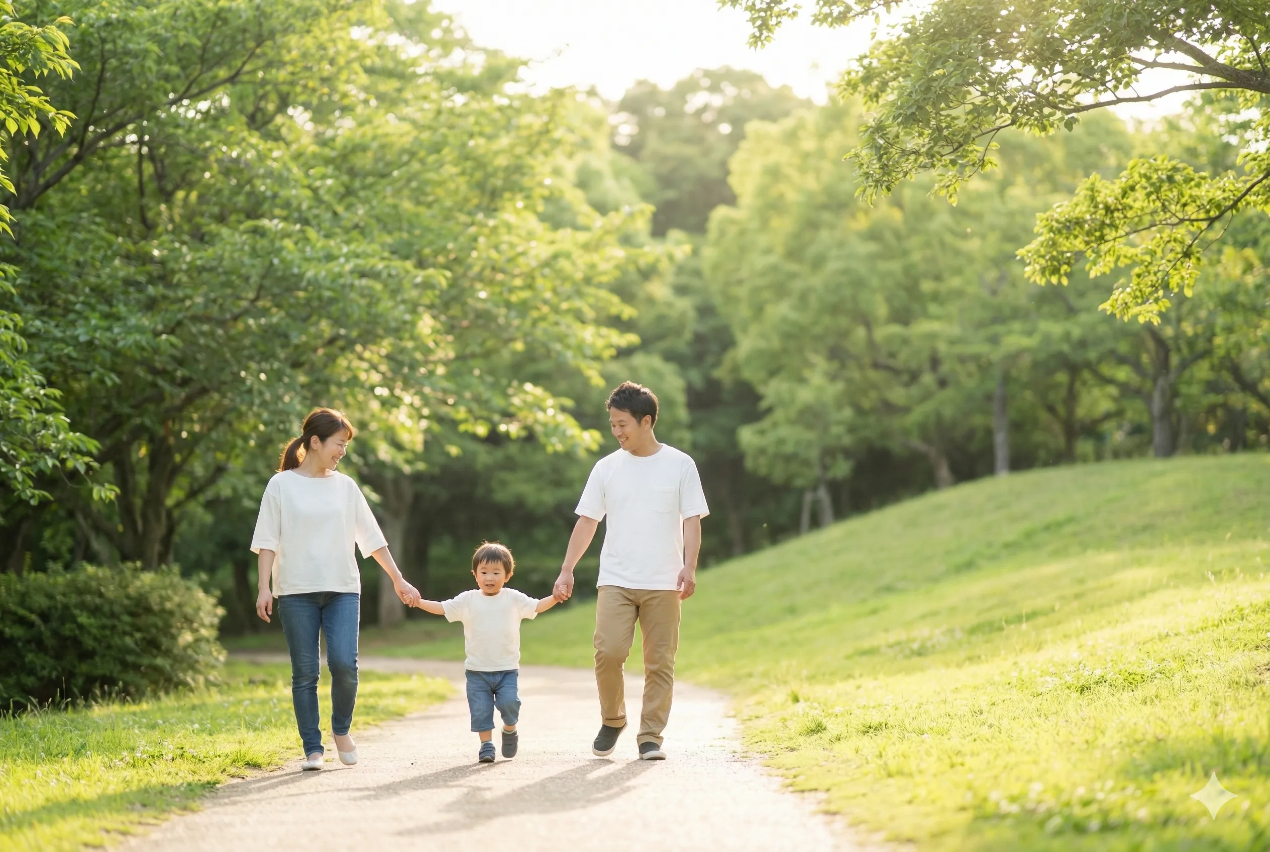 家族で手をつないでいる