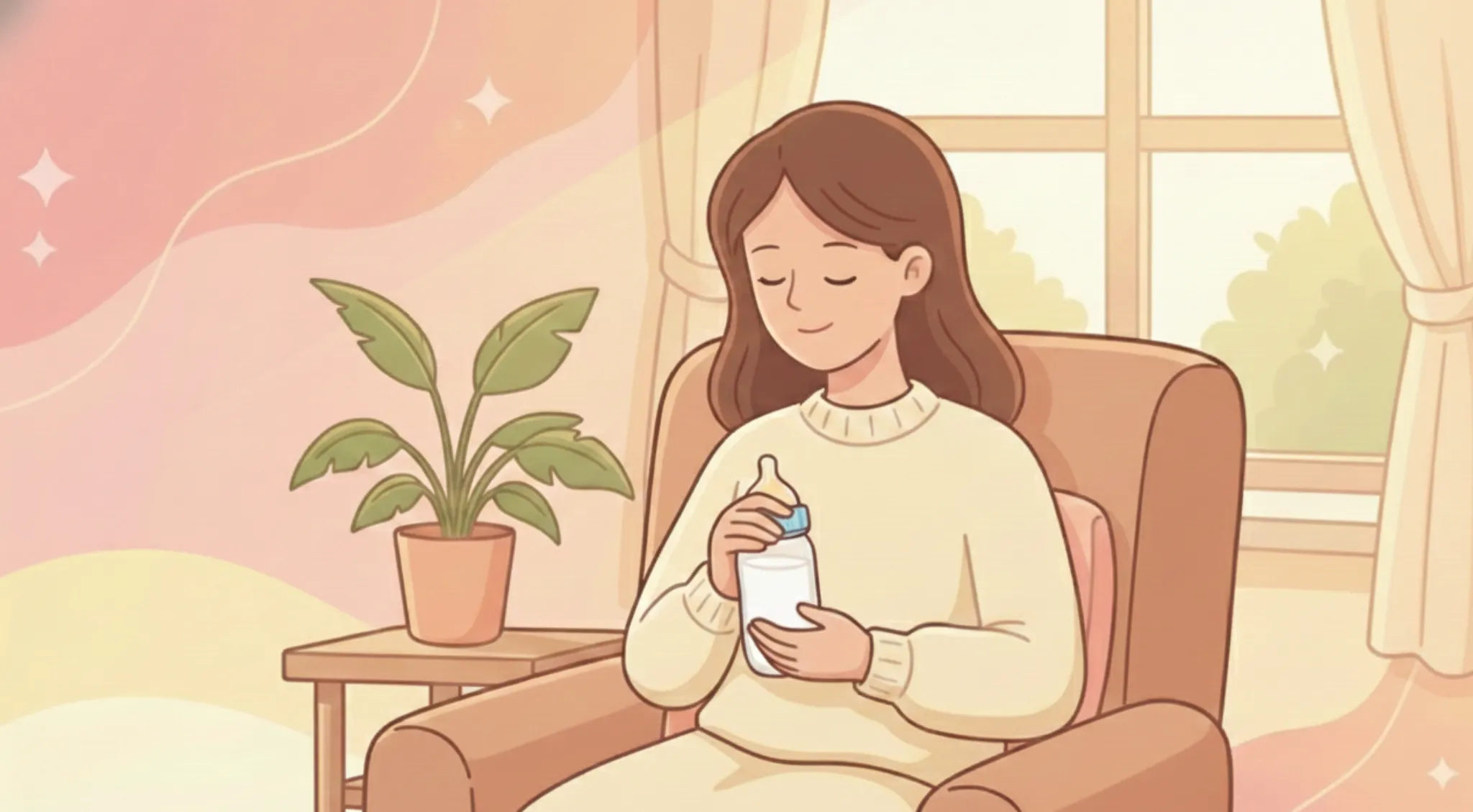 授乳の準備をして椅子に座る母親