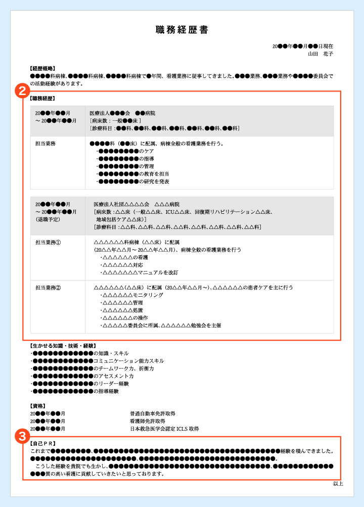 職務経歴書のサンプル画像