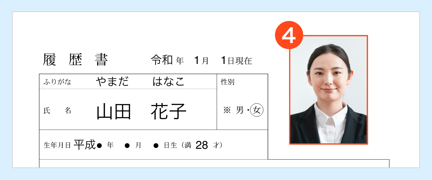 履歴書の顔写真欄のサンプル画像