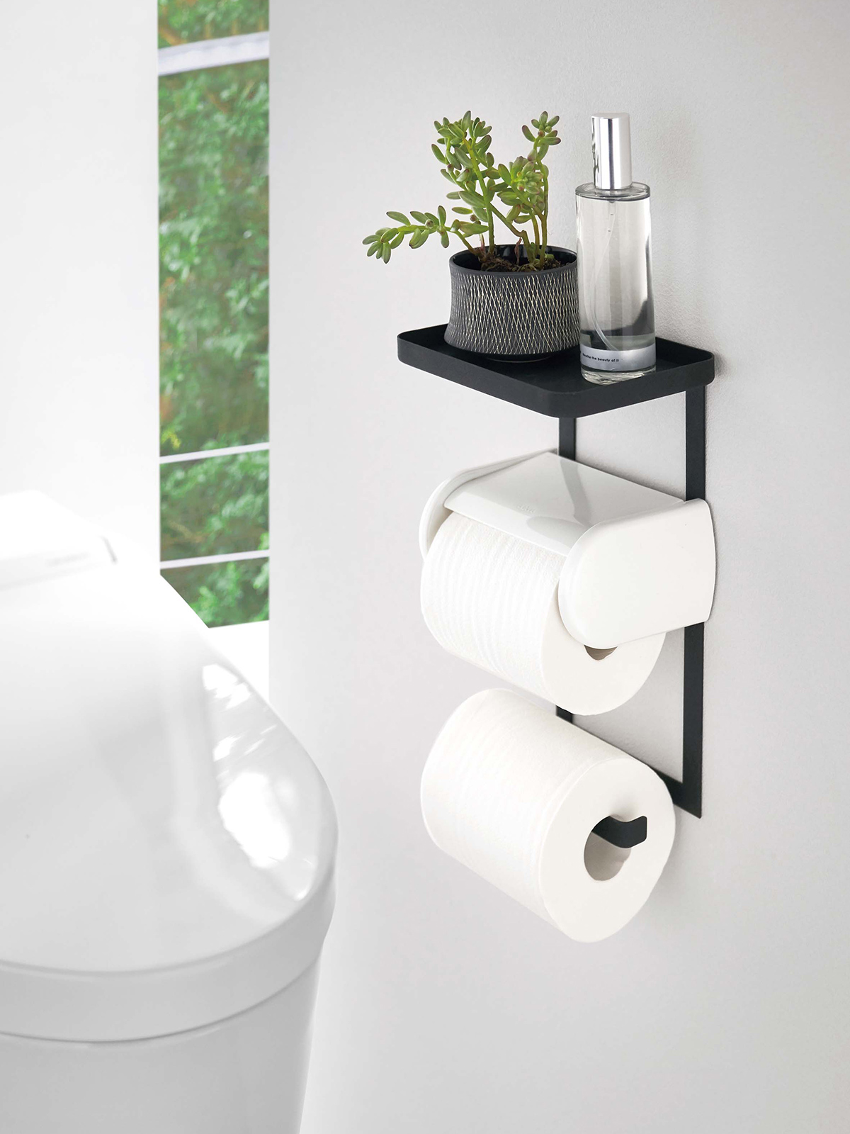 ぽんこ  トイレットペーパー ホルダー スタンド 【&バージョン】 tower ｜ トイレットペーパーホルダー上ラック 2段 タワー ｜ 山崎実業