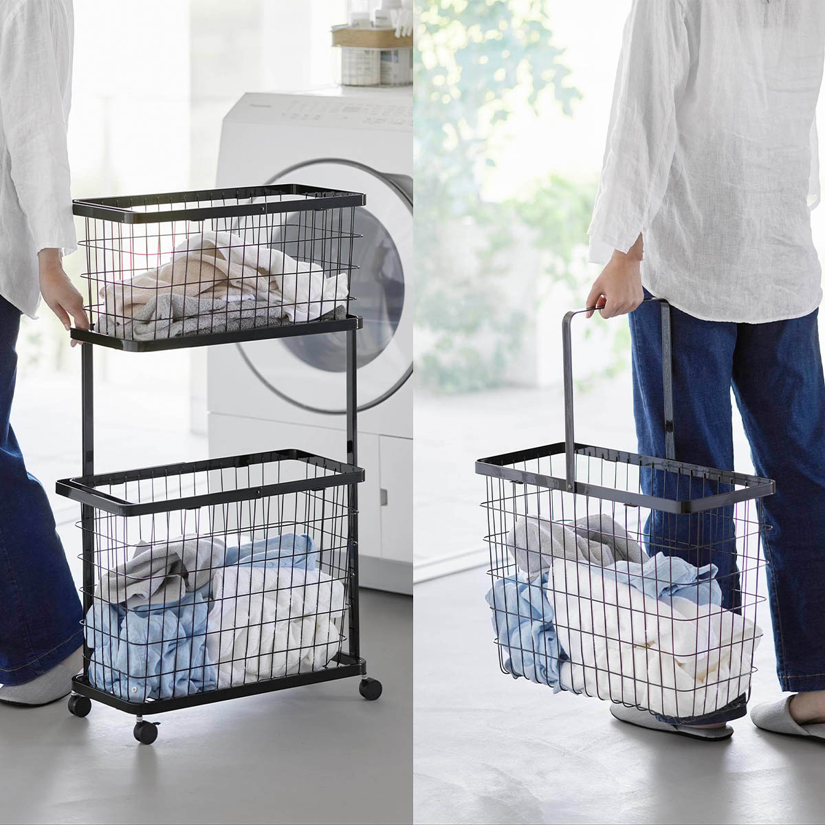 tower ｜ ランドリーワゴン+バスケット タワー スリム ｜ 山崎実業