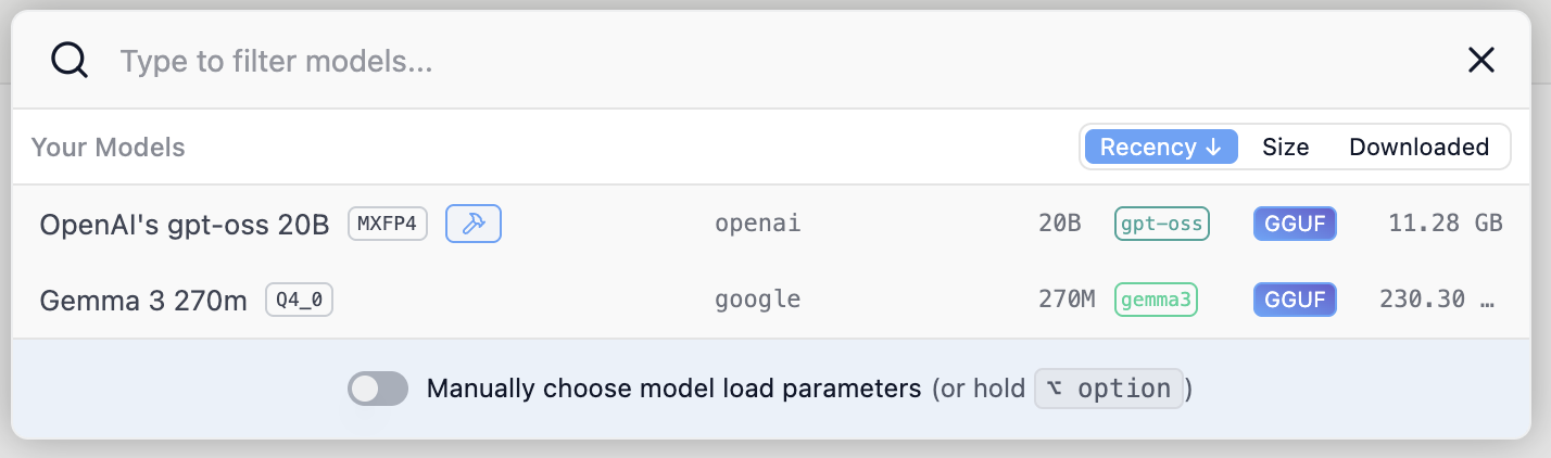 gpt-oss-20b をダウンロードし、選択して使用を開始する
