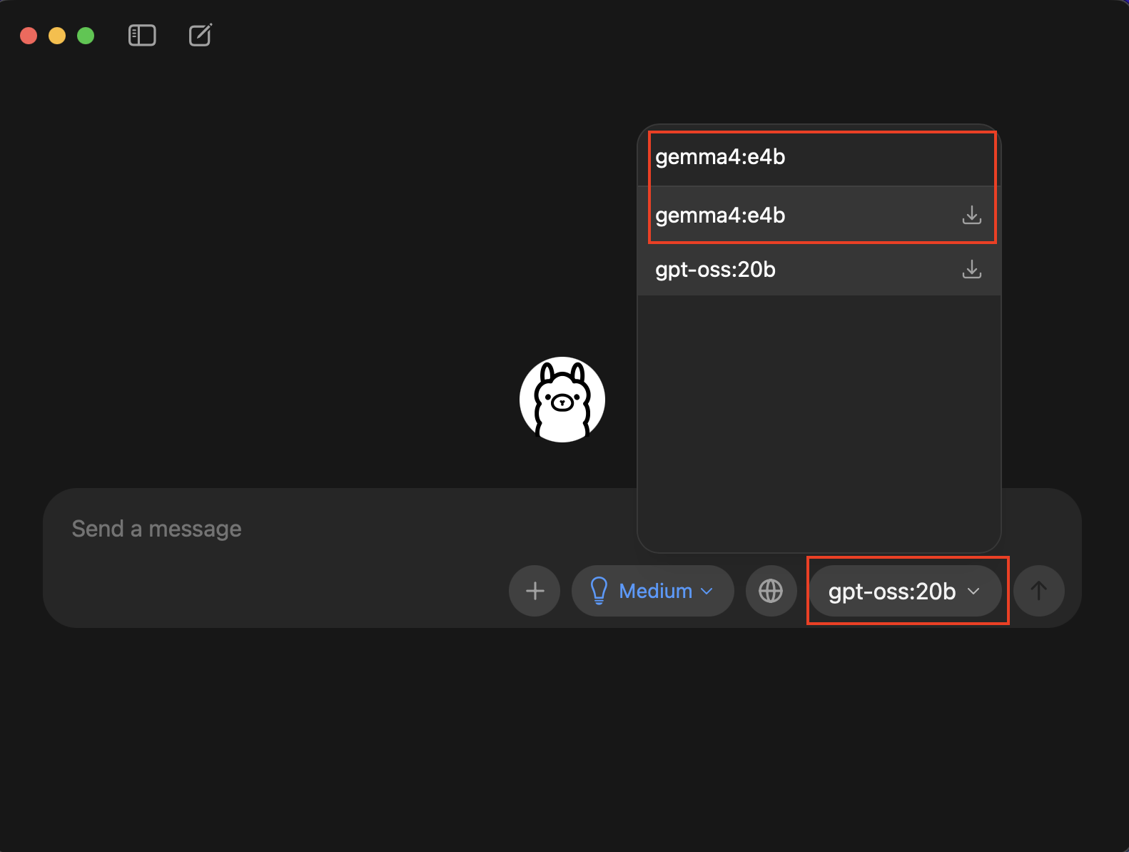 Ollamaモデル選択画面