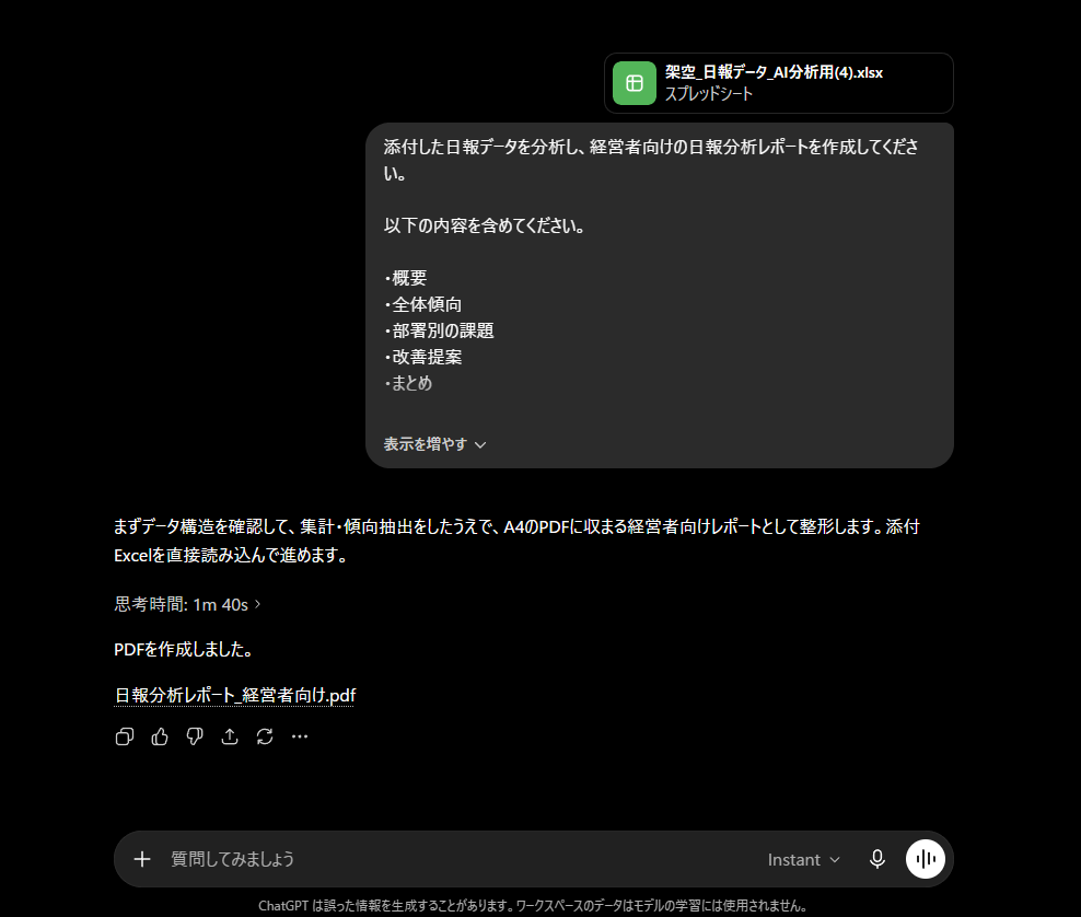 ChatGPTにPDF形式の分析レポート作成を依頼する