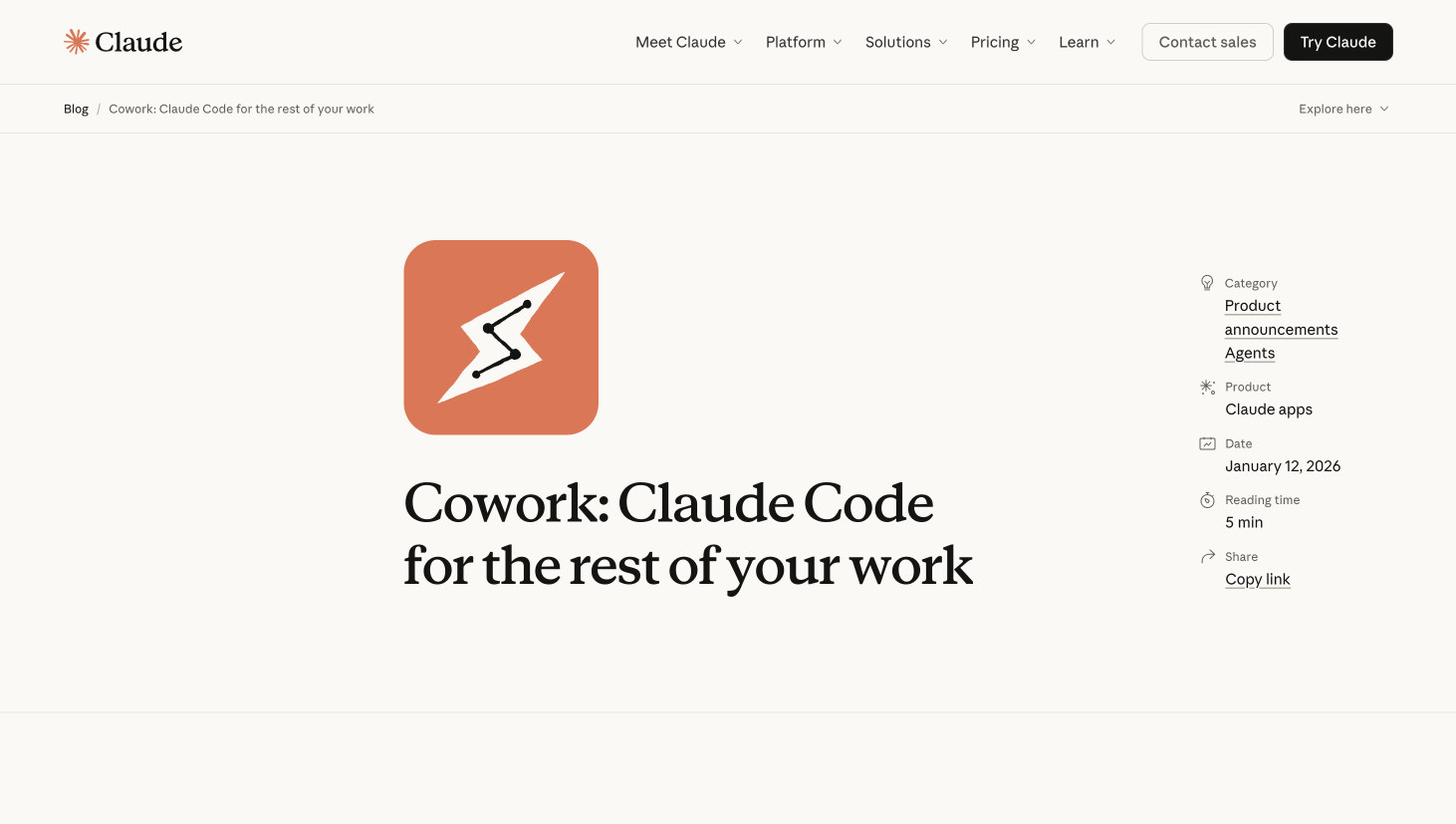 Claude Cowork の紹介ページ