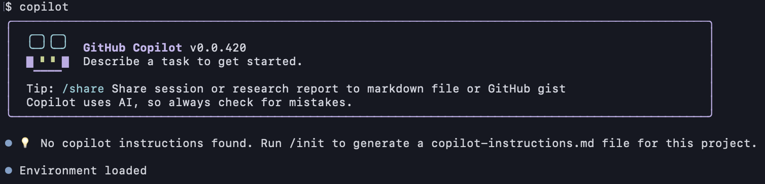 GitHub Copilot CLI のターミナル画面イメージ
