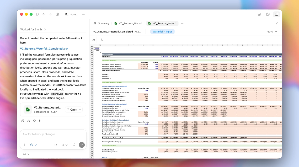 codexでファイナンシャルのExcelを作成しているイメージ
