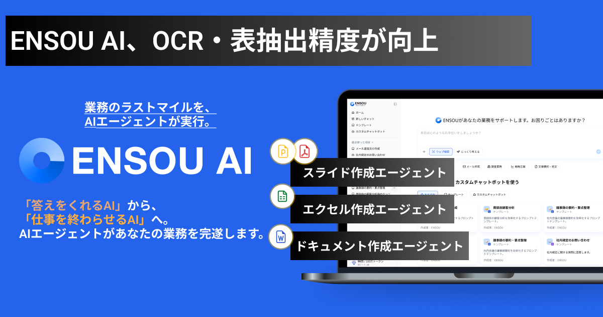 ENSOU AI、Word・Excel・PowerPoint出力に対応した AIエージェント機能
