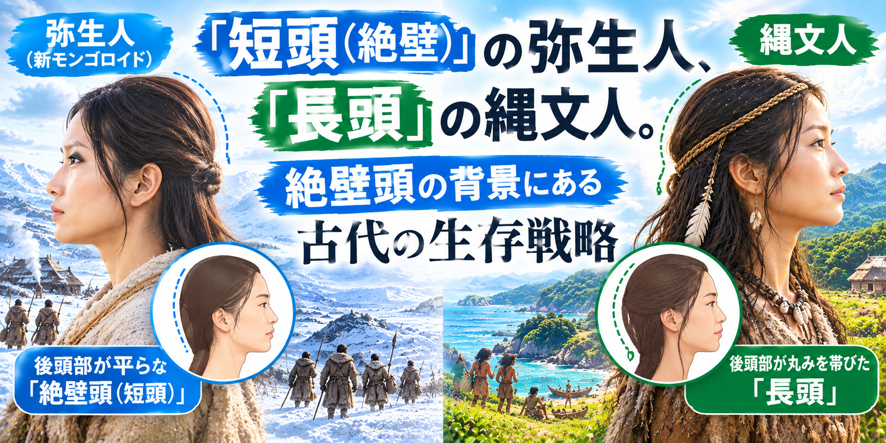 「短頭（絶壁）」の弥生人、「長頭」の縄文人。絶壁頭の背景にある古代の生存戦略