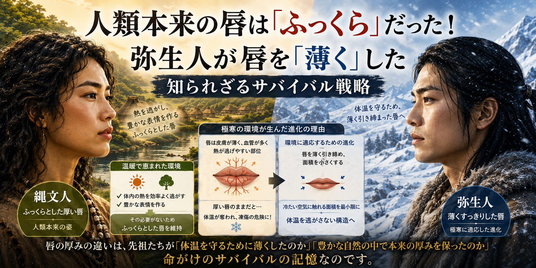 人類本来の唇は「ふっくら」だった！弥生人が唇を「薄く」した知られざるサバイバル戦略