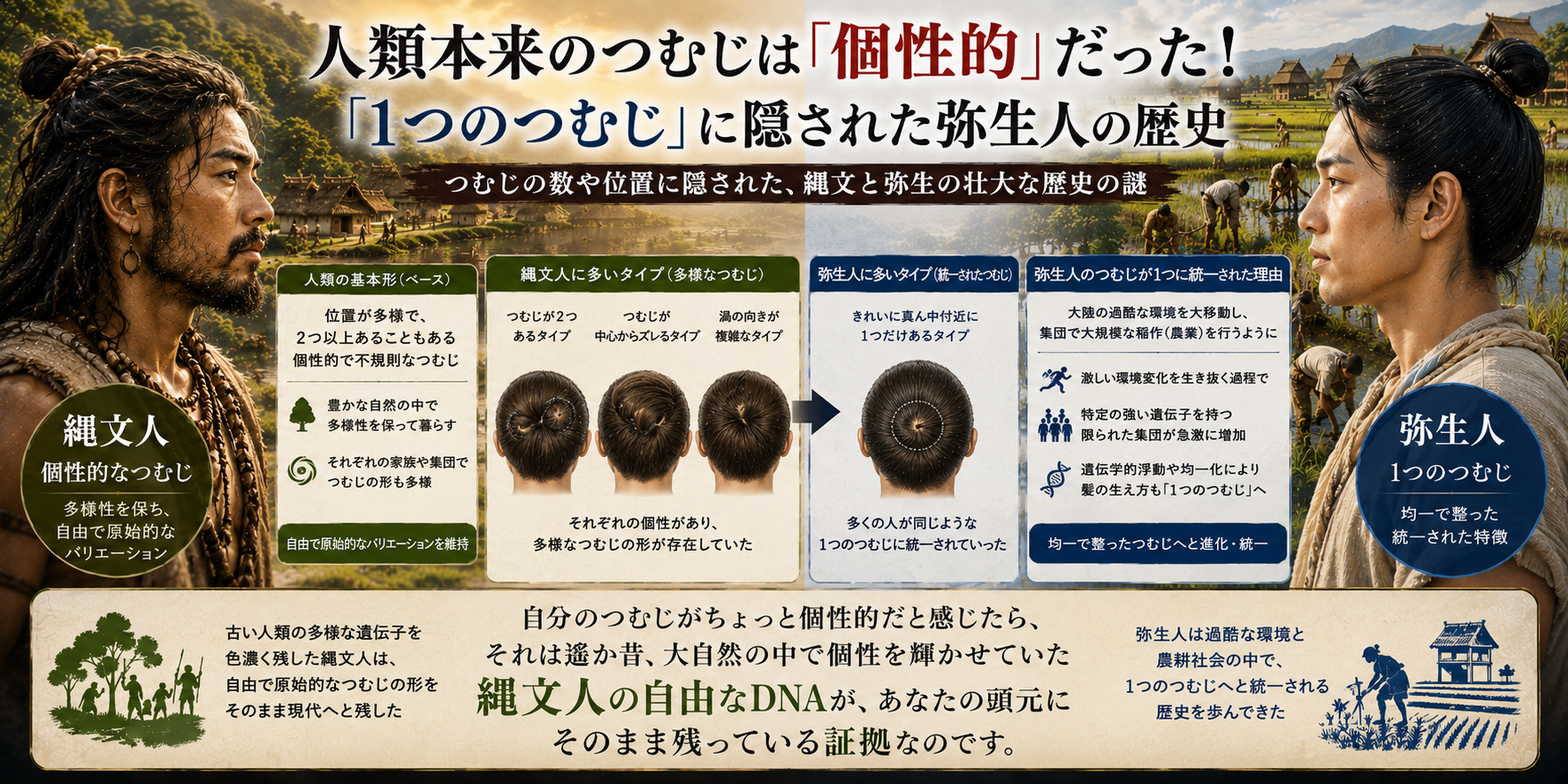 人類本来のつむじは「個性的」だった！「1つのつむじ」に隠された弥生人の歴史