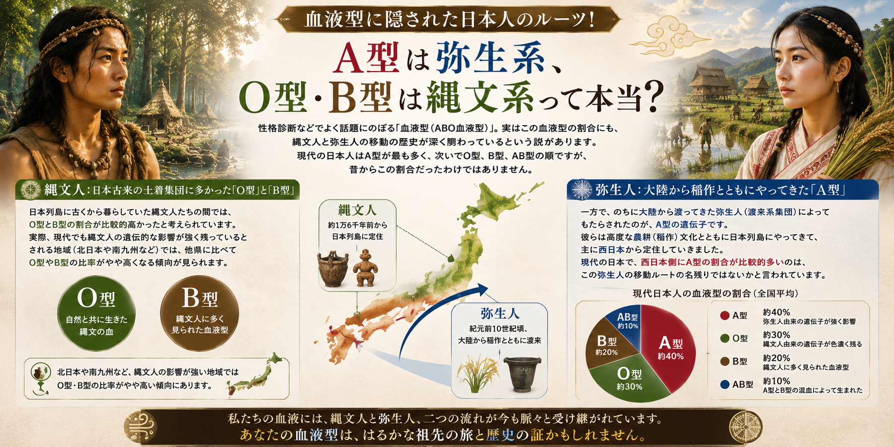 血液型に隠された日本人のルーツ！A型は弥生系、O型・B型は縄文系って本当？