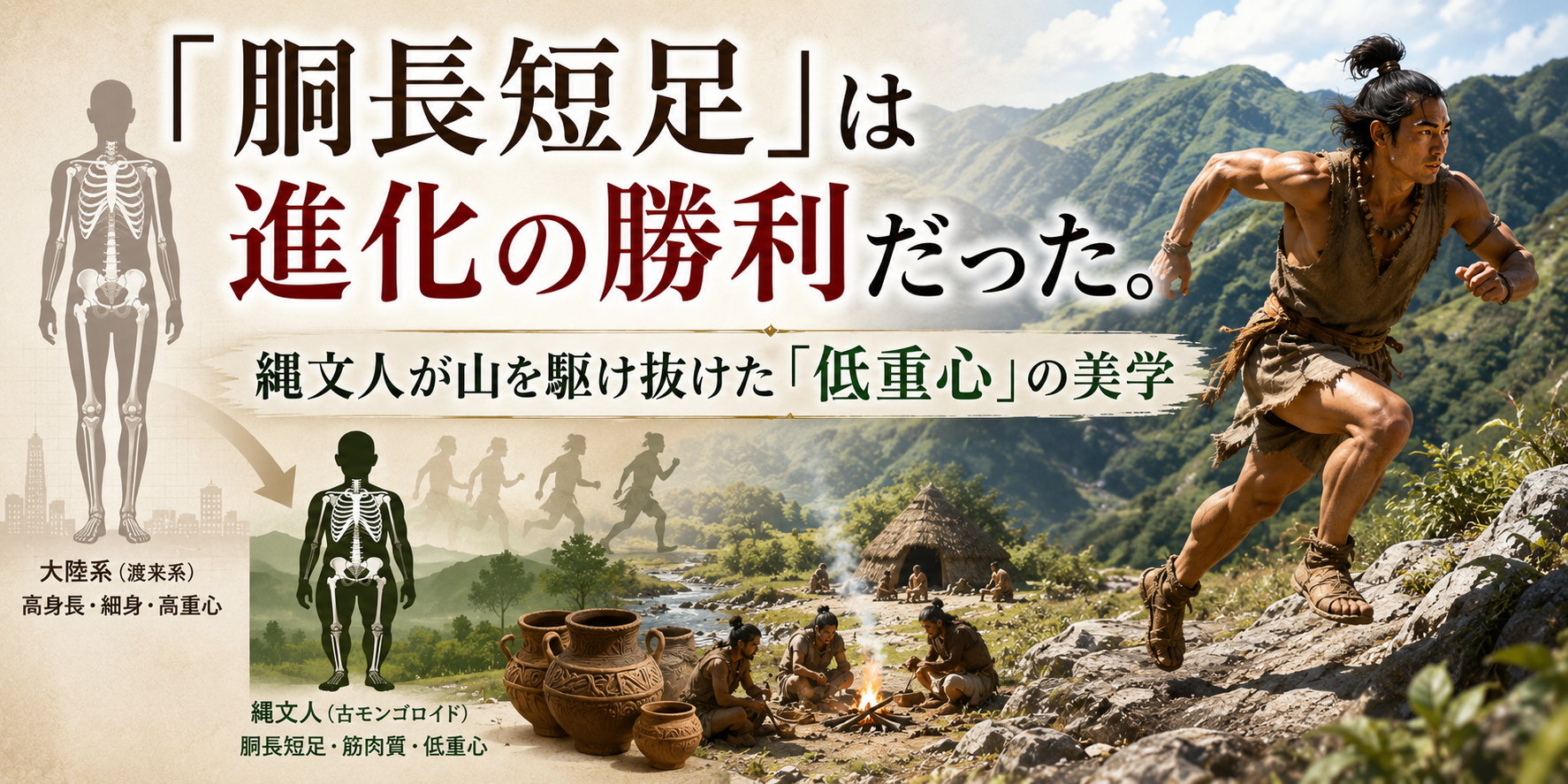 「胴長短足」は進化の勝利だった。縄文人が山を駆け抜けた「低重心」の美学