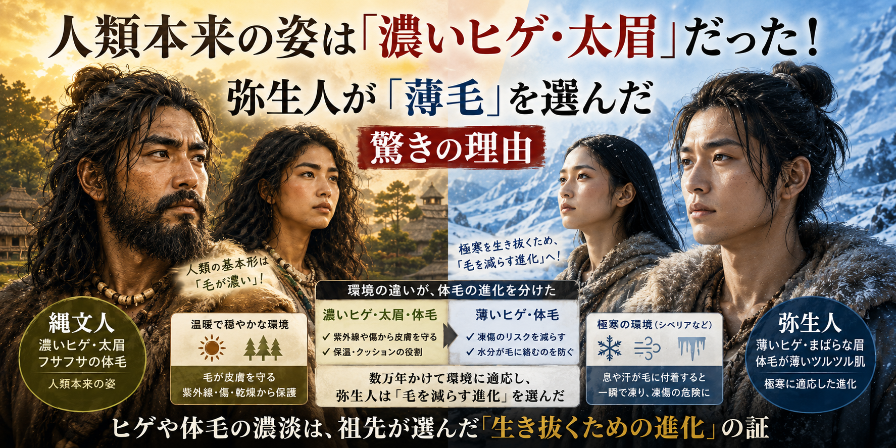 人類本来の姿は「濃いヒゲ・太眉」だった！弥生人が「薄毛」を選んだ驚きの理由
