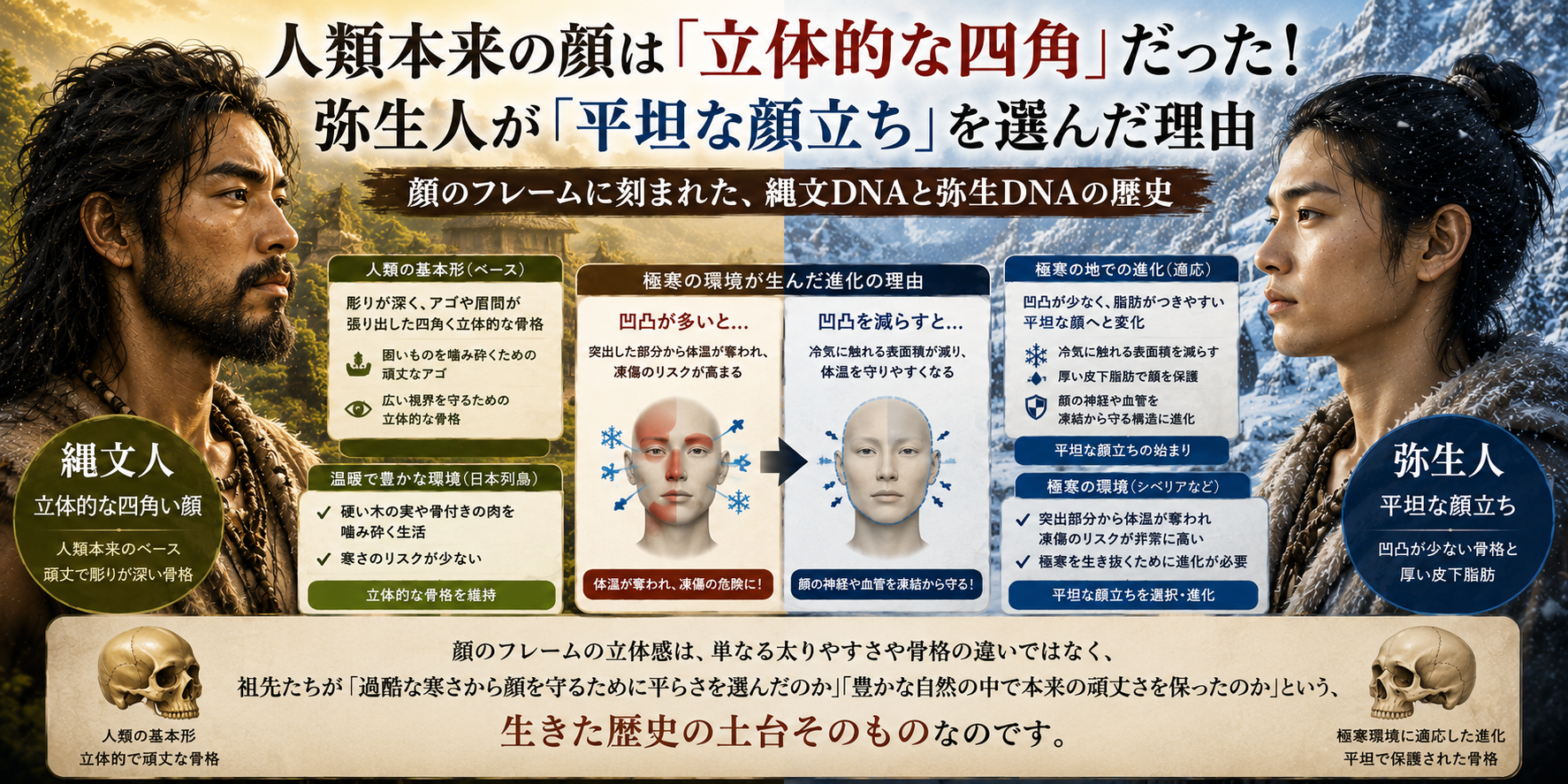 人類本来の顔は「立体的な四角」だった！弥生人が「平坦な顔立ち」を選んだ理由