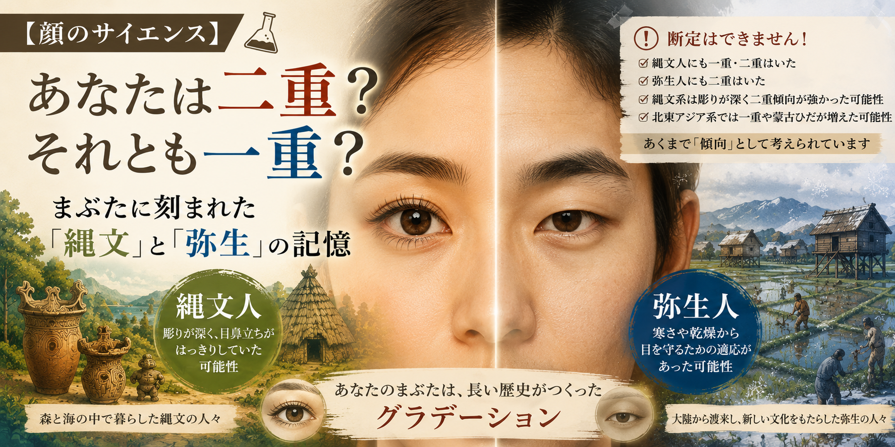 【顔のサイエンス】もともとの人類は「二重」だった！「一重まぶた」は寒冷地で生まれた新形状