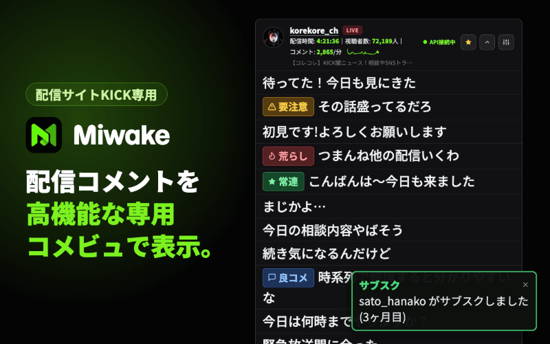 Miwake – Kick専用コメントビューアーのスクリーンショット