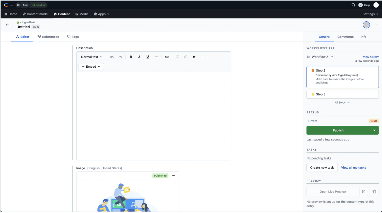 Contentful:記事編集画面(公式サイトより)