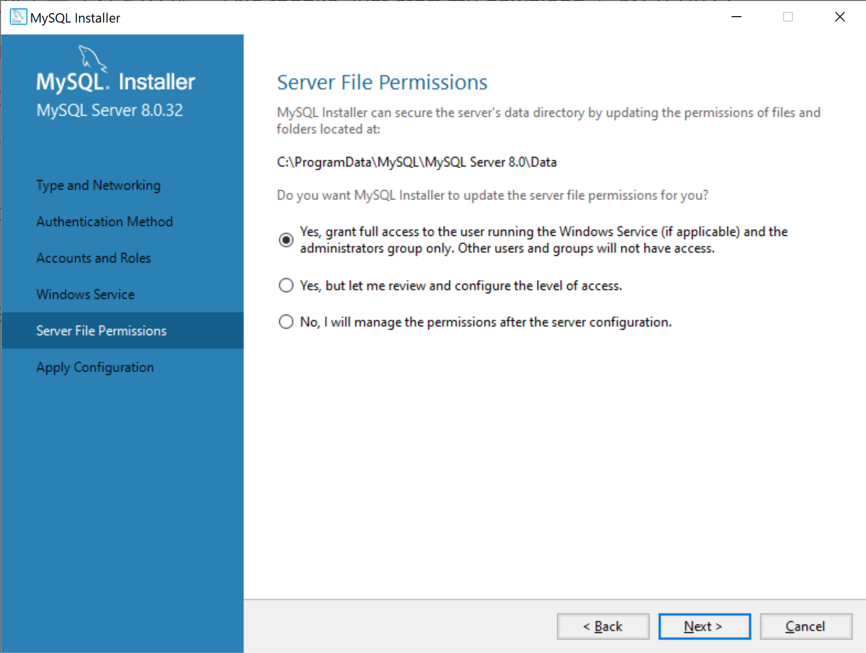 sercer file permissions