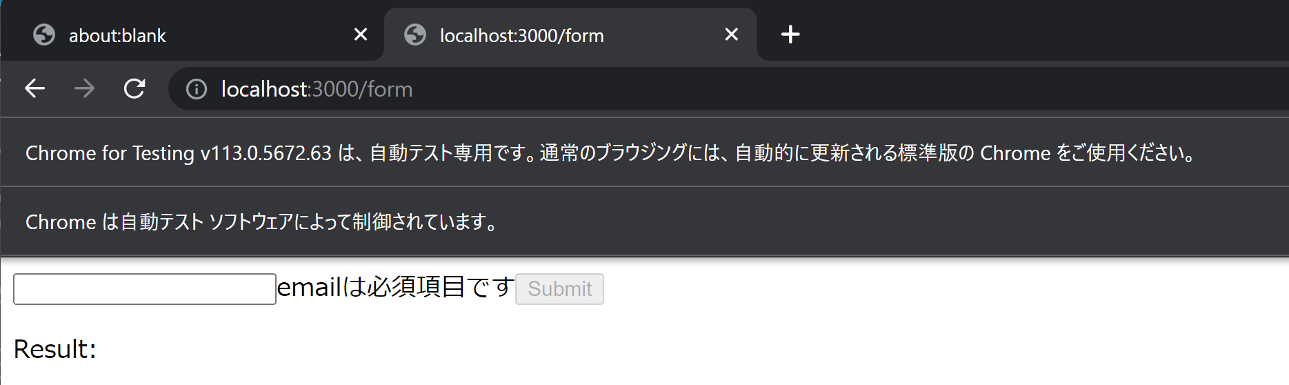 テストの起動確認