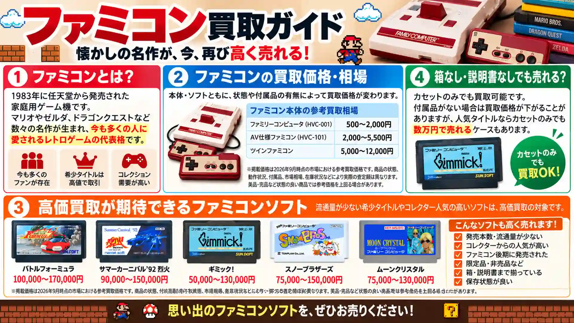 ファミコン買取ガイド｜買取価格・相場・高く売るコツを徹底解説