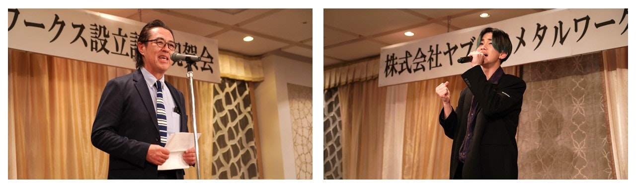 青森三菱・坂本副支店長による祝辞と松浦航大くんによるパフォーマンスの様子