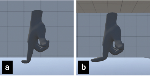 バーチャルハンドの指関節の変形による疑似触覚の検証 の研究画像