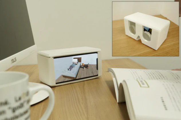 VRGate: 非着用時もインタラクション可能な 現実世界と仮想世界を繋ぐHMDの提案 の研究画像